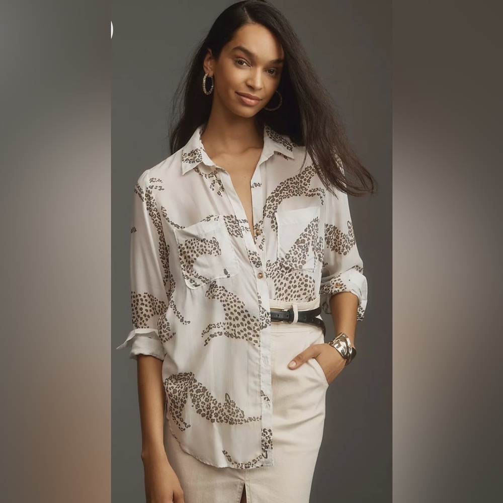 The Romy Relaxed Buttondown Shirt by Pilcro with Leopard pattern